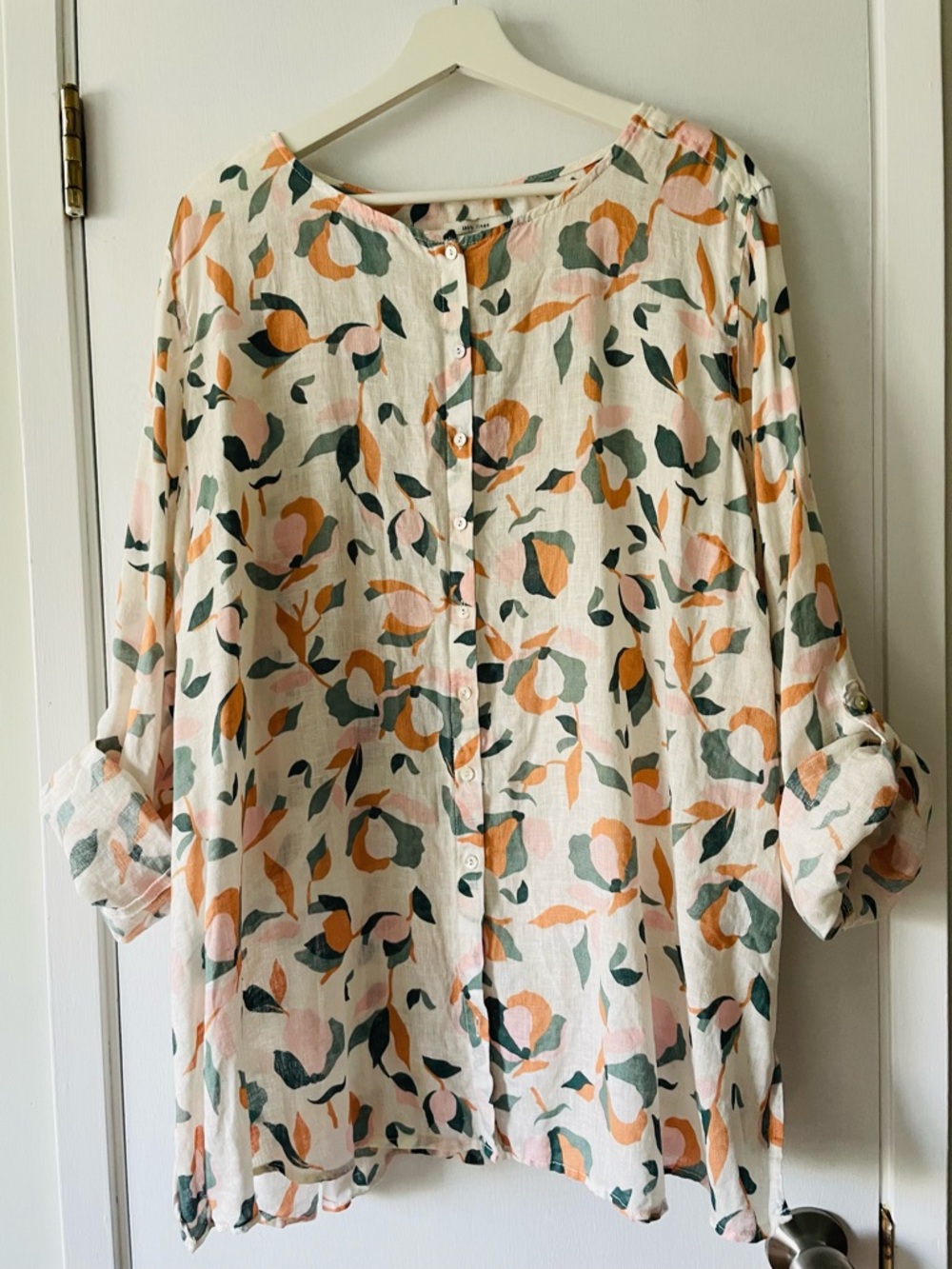 Rachel Zoe 100% Linen Floral Blouse Women’s 3X Lightweight Boho Flowy Summer Top